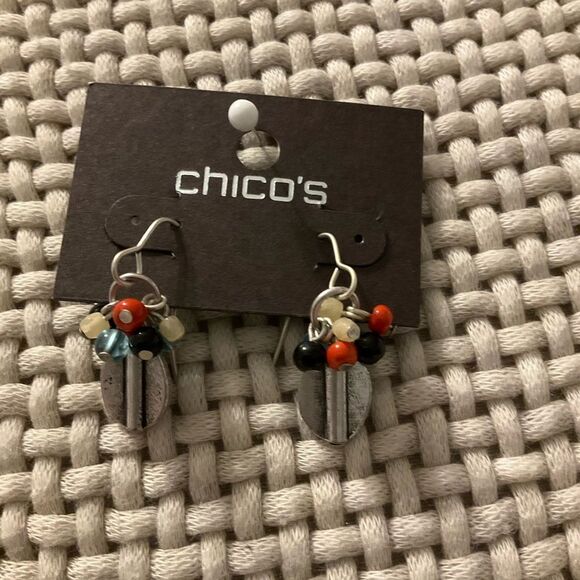0022- Chico's Silver and Multicolor Beaded Earrings - Picture 1 of 4